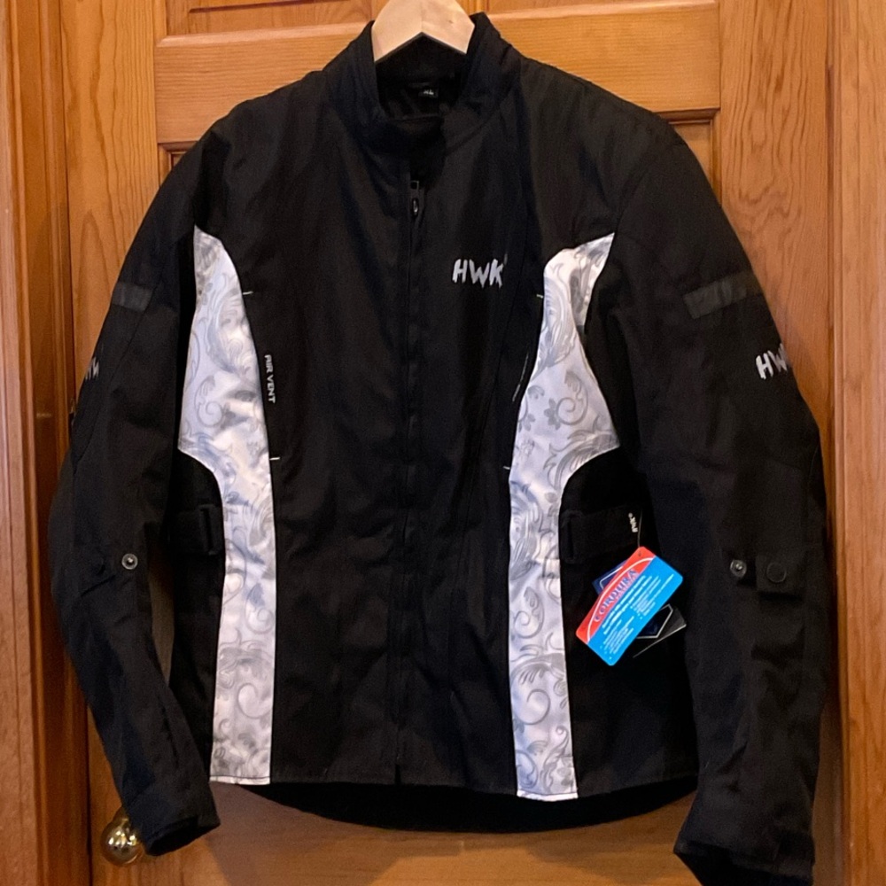 NWT -HWK Women's Black and White Motorcycle Riding Jacket XL